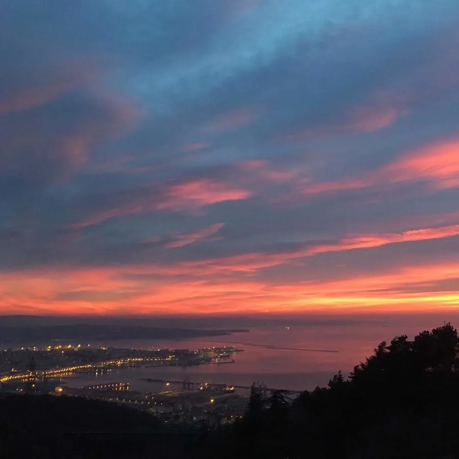 Sunset over the Gulf of Trieste, seen from the hills above the city